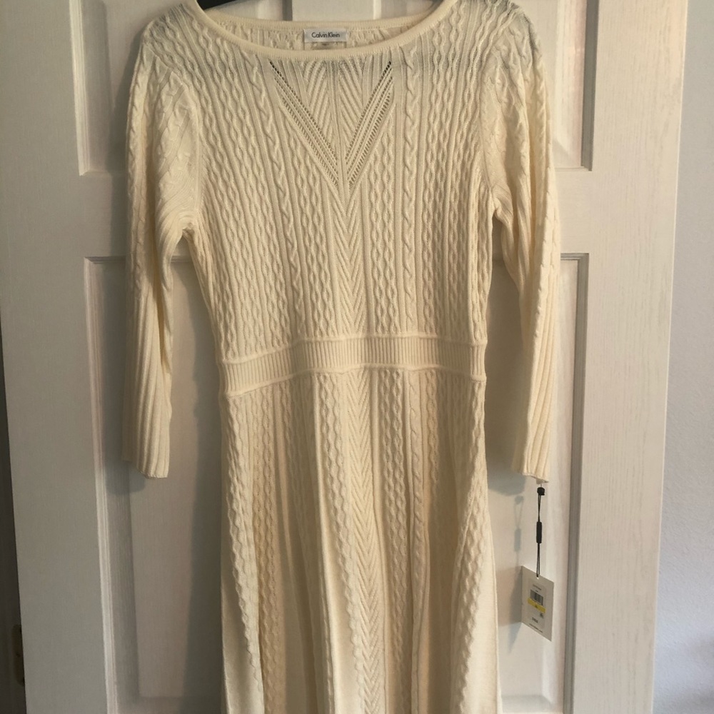 Calvin Klein knit cream dress. New with tags.